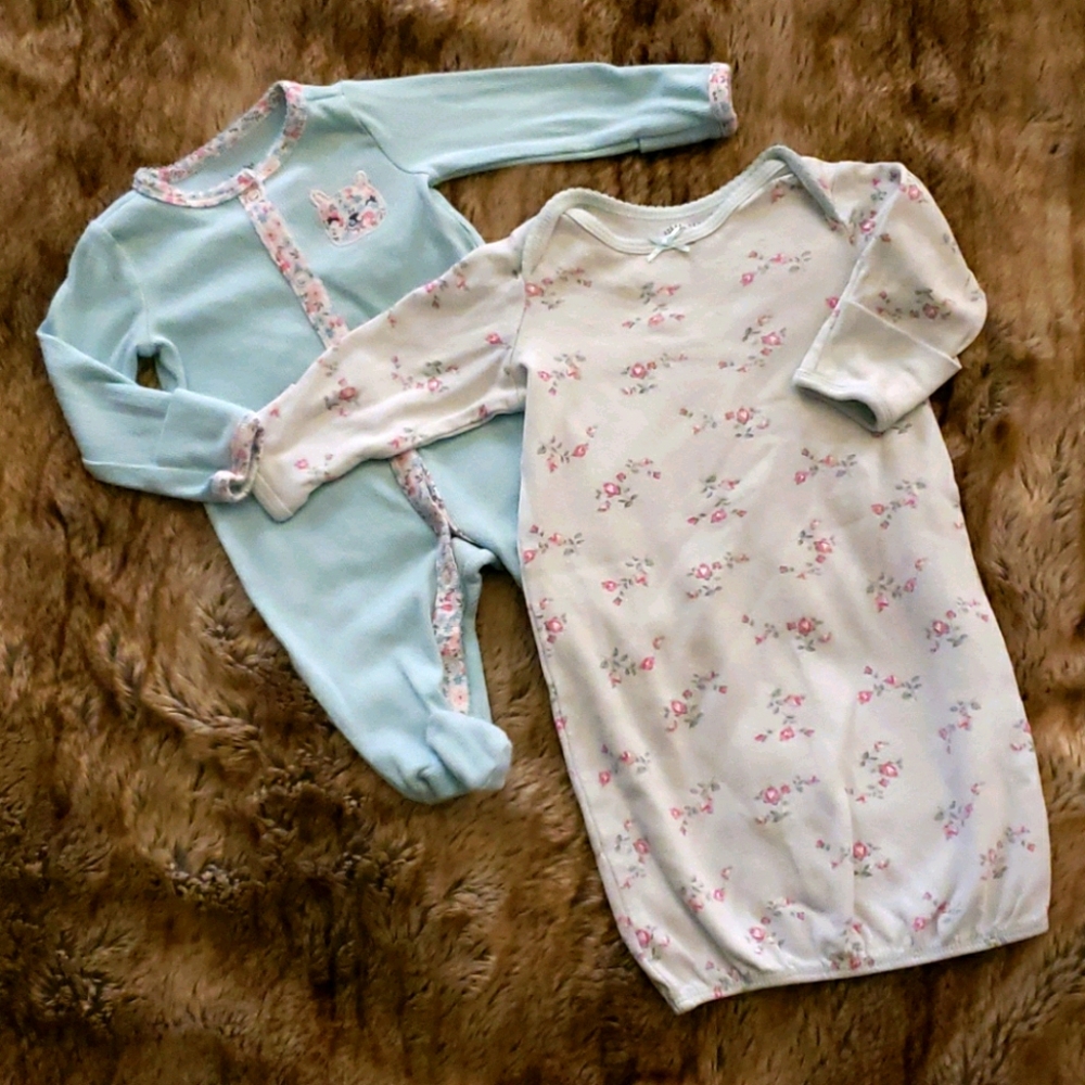 Blue and Floral Footie and Gown Bundle